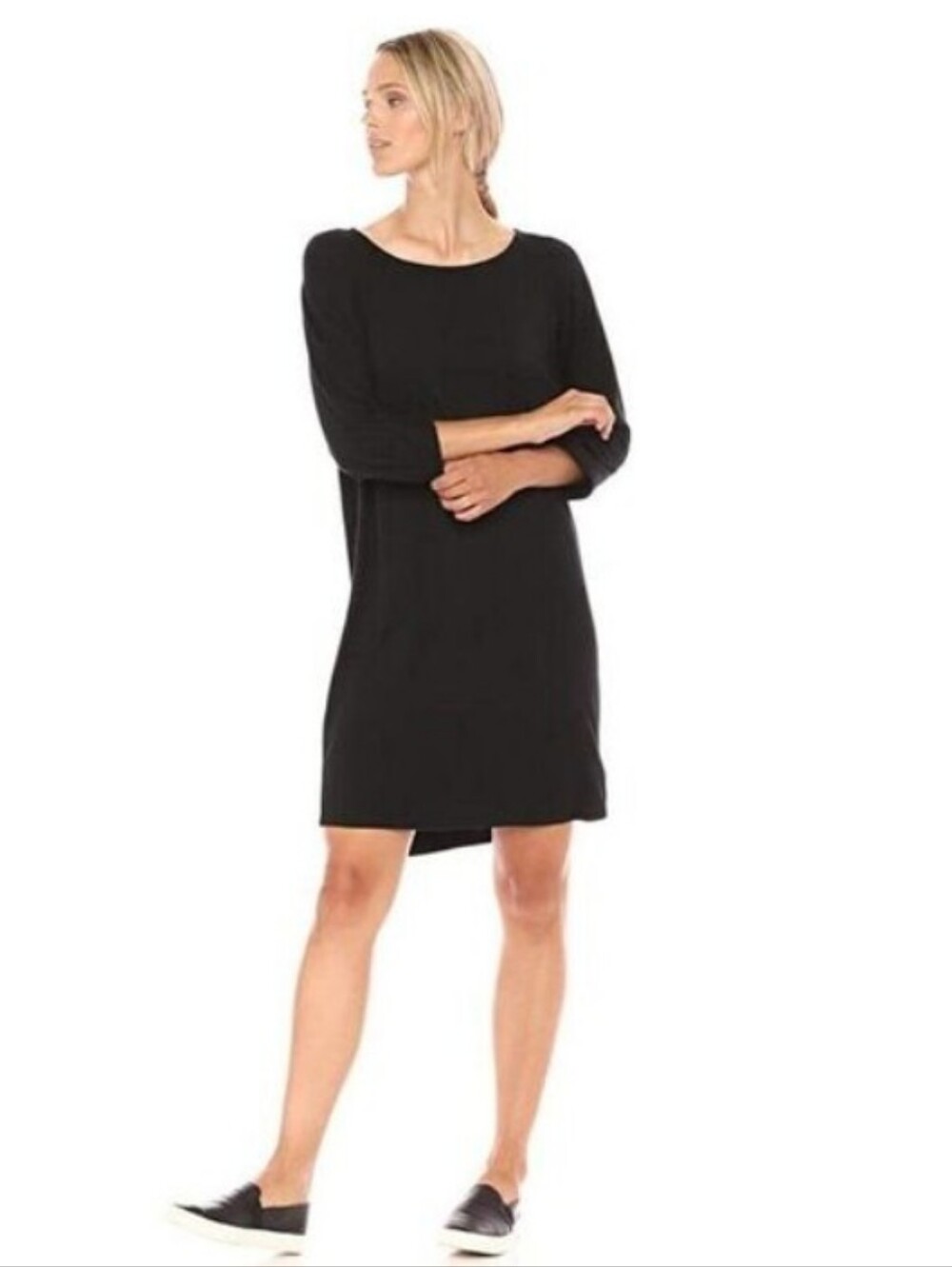 Daily Ritual Black Scoop-Neck Long Sleeve Midi Dress